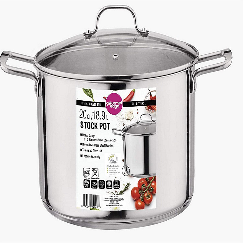 Gourmet Edge Stock Pot - Stainless Steel Cooking Pot with Lid- Silver- 20 Quart Image