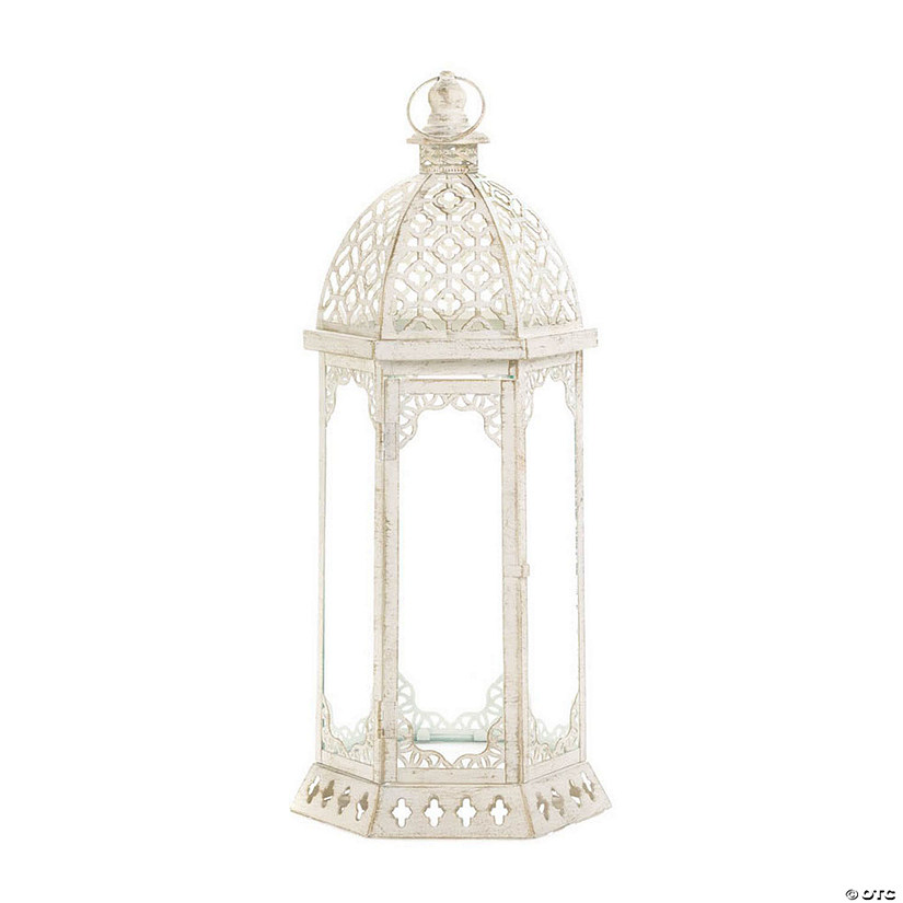 Graceful Distressed White Large Lantern19.75" Image