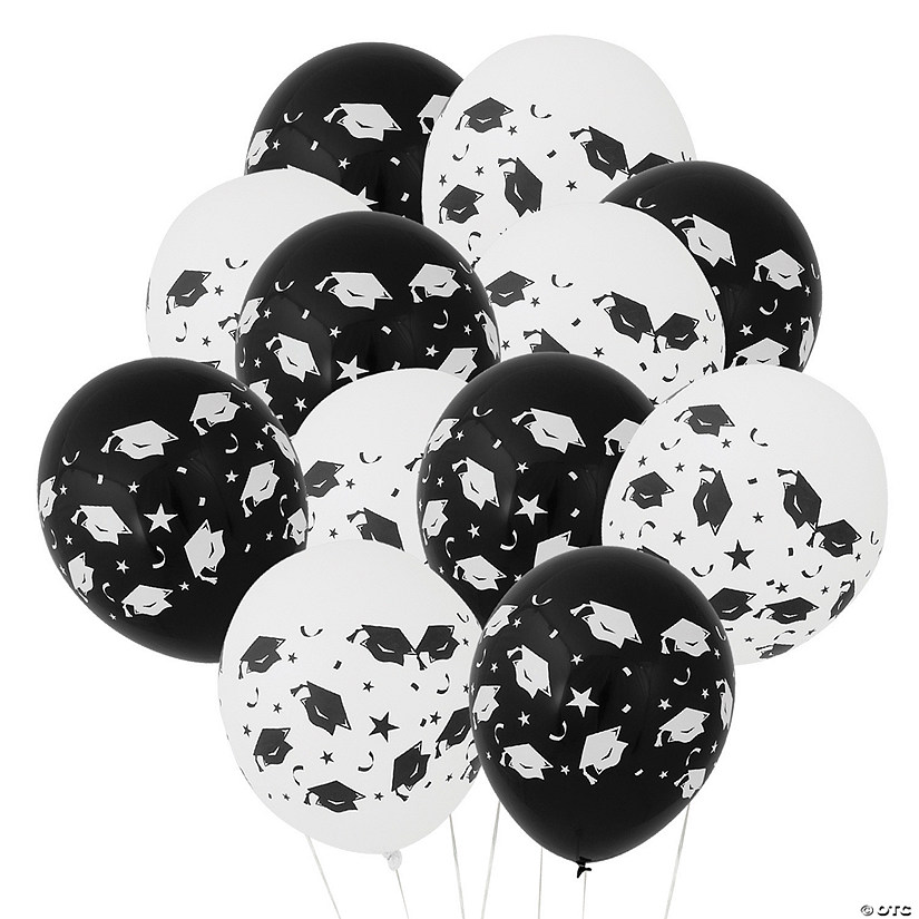 Graduation Black & White 11" Latex Balloons - 24 Pc. Image