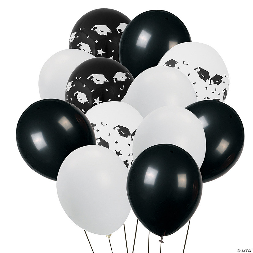 Graduation Black & White Latex Balloon Bouquet - 49 Pc. Image
