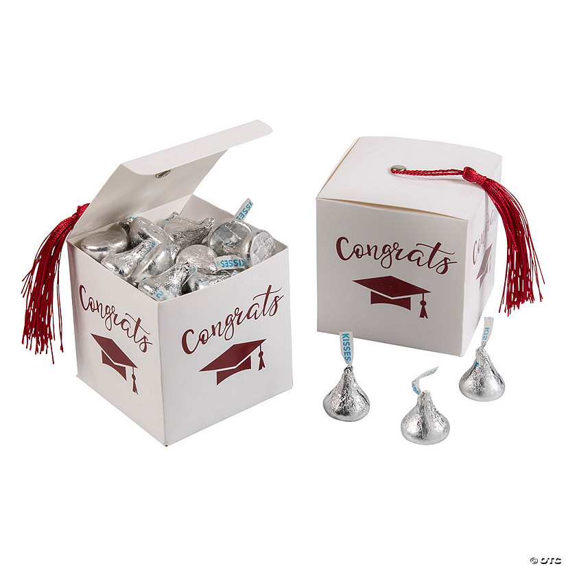 Graduation Favor Boxes with Burgundy Tassel & Silver Hershey&#8217;s<sup>&#174;</sup> Kisses<sup>&#174;</sup> Kit for 25 Image