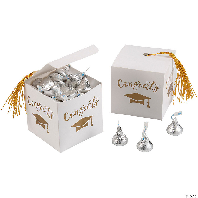 Graduation Favor Boxes with Gold Tassel & Silver Hershey&#8217;s<sup>&#174;</sup> Kisses<sup>&#174;</sup> Kit for 25 Image