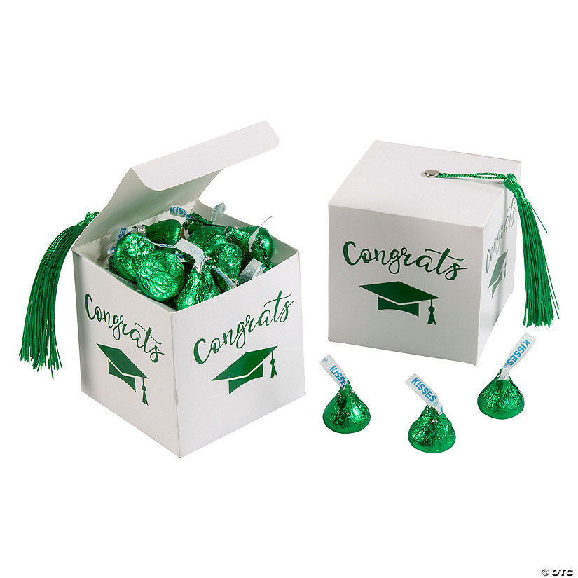Graduation Favor Boxes with Green Tassel & Green Hershey&#8217;s<sup>&#174;</sup> Kisses<sup>&#174;</sup> Kit for 25 Image