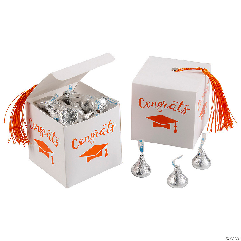 Graduation Favor Boxes with Orange Tassel & Silver Hershey&#8217;s<sup>&#174;</sup> Kisses<sup>&#174;</sup> Kit for 25 Image