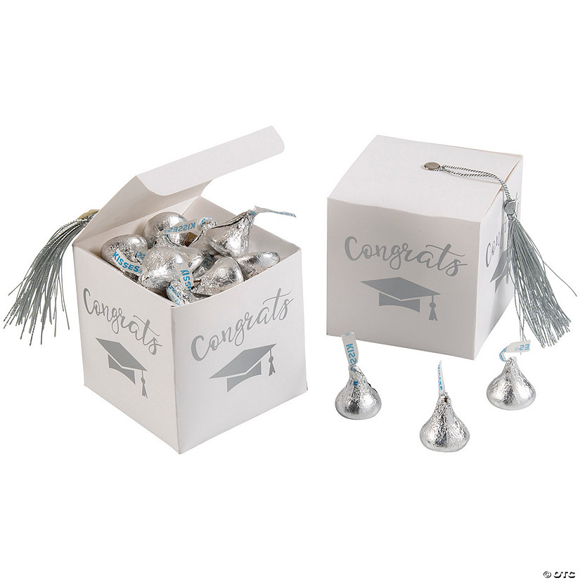 Graduation Favor Boxes with Silver Tassel & Silver Hershey&#8217;s<sup>&#174;</sup> Kisses<sup>&#174;</sup> Kit for 25 Image