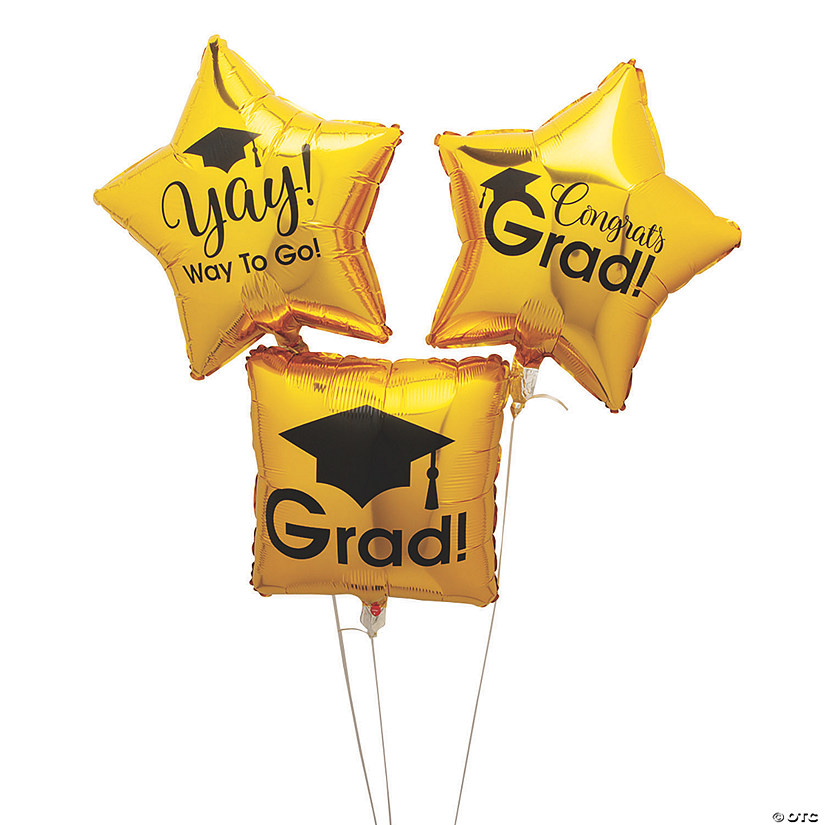 Graduation Gold Square & Star-Shaped 18" Mylar Balloon Set - 3 Pc. Image