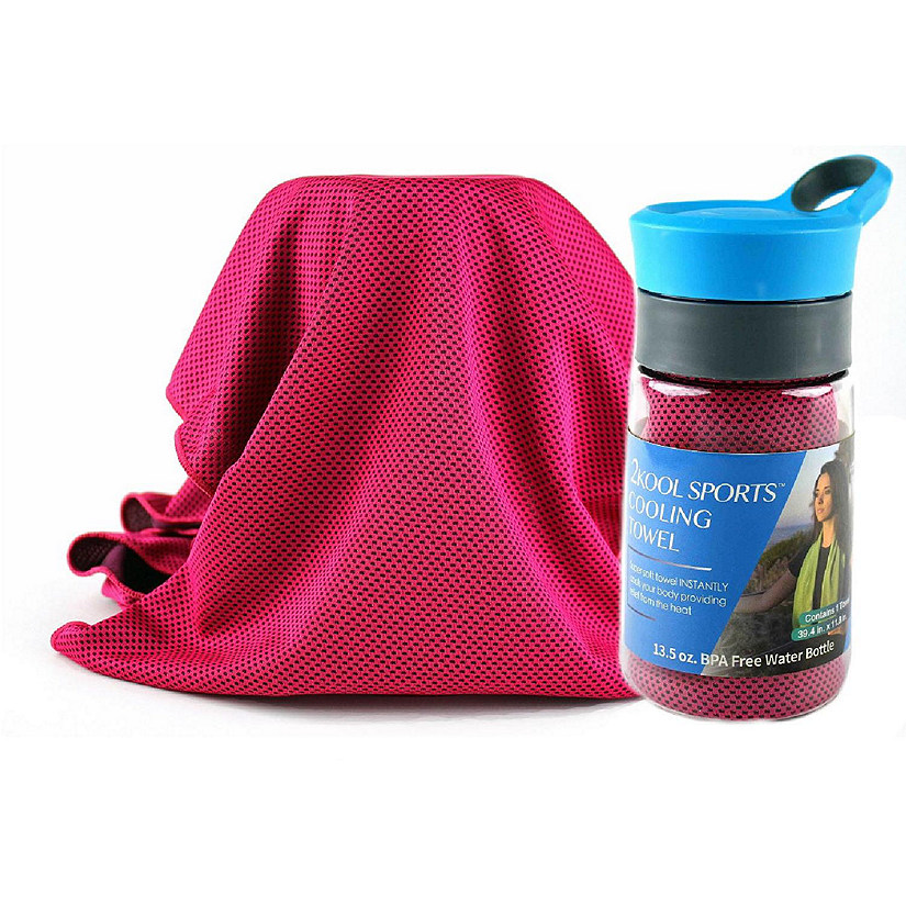 Grand Fusion 2Kool Sports COOLING TOWEL with 13.5 oz. Tritan Water Bottle for Sports / Hot Pink Image