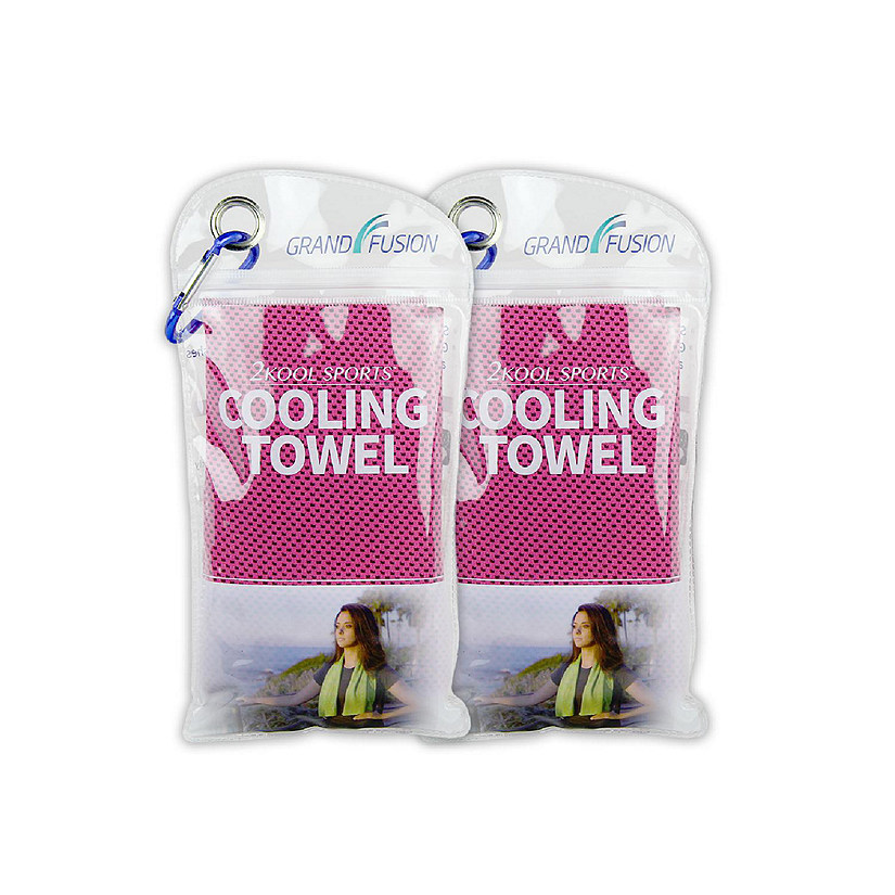 Grand Fusion Housewares 2Kool Sports Cooling Towel 2 Pack Pouch with Carabiner  / Hot Pink Image