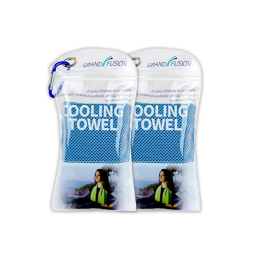 Grand Fusion Housewares 2Kool Sports Cooling Towel 2 Pack Pouch with Carabiner / Light Blue Image