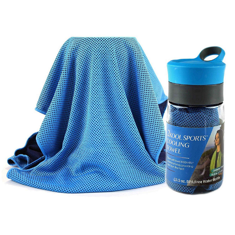 Grand Fusion Housewares 2Kool Sports COOLING TOWEL with 13.5 oz. BPA Free Tritan Water Bottle for Sports/ Light Blue Image