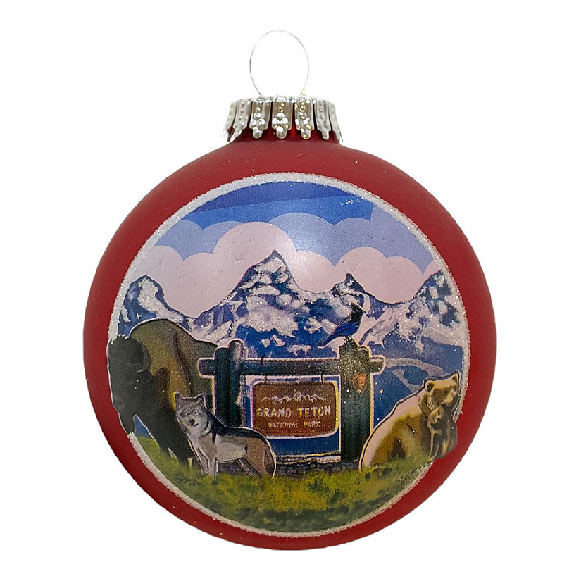 Grand Teton National Park Wyoming Red Glass Ball Christmas Ornament 3.5 Inch Image