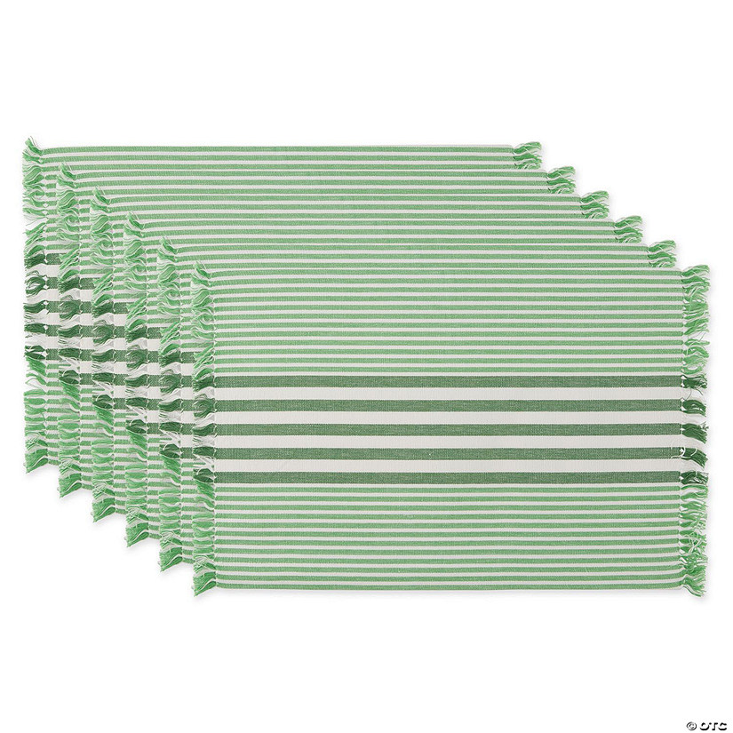 Grass Green Stripes With Fringe Placemat (Set Of 6) Image