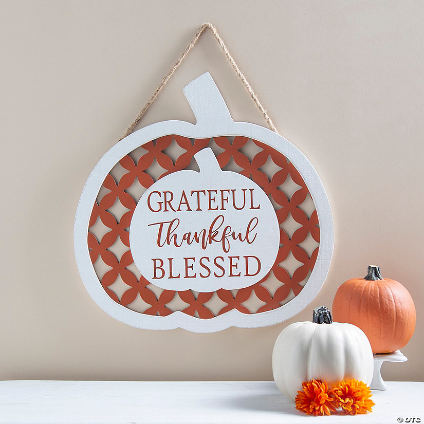Grateful, Thankful, Blessed Pumpkin Wall Sign Image