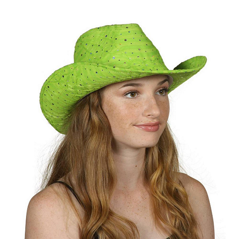 Gravity Trading Glitter Sequin Trim Cowboy Hat, Lime Green Image