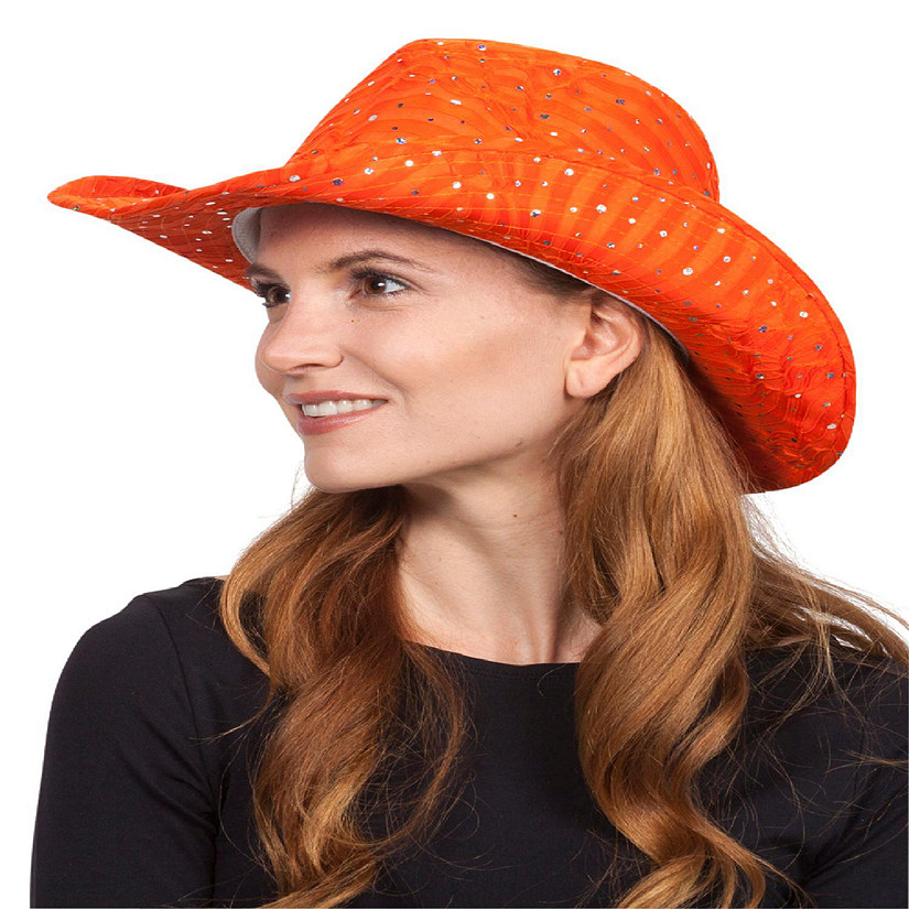 Gravity Trading Glitter Sequin Trim Cowboy Hat, Orange