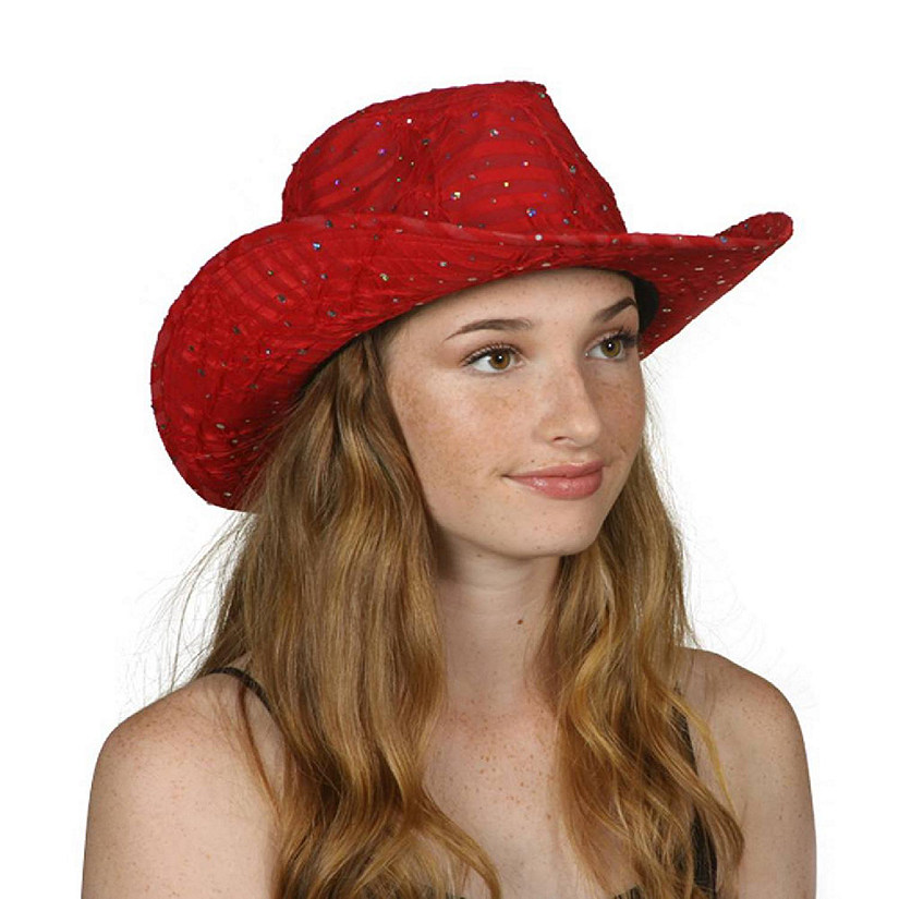 Gravity Trading Glitter Sequin Trim Cowboy Hat, Red