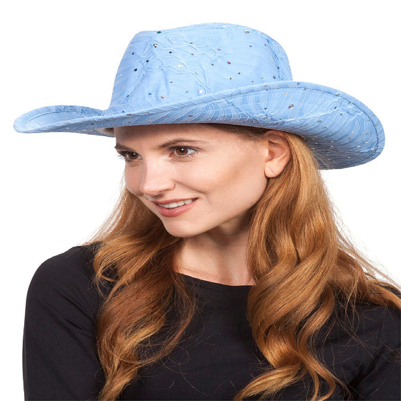 Gravity Trading Glitter Sequin Trim Cowboy Hat, Sky Blue Image