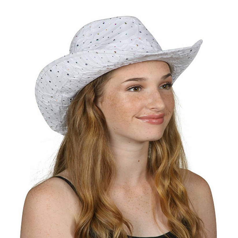 Gravity Trading Glitter Sequin Trim Cowboy Hat,  White Image
