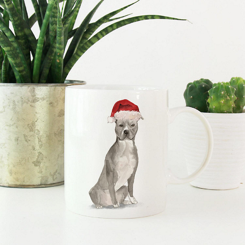 Gray AmStaff Santa Hat Ceramic Mug Image