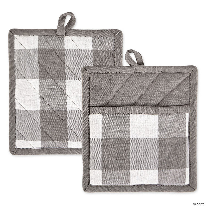 Gray &amp; White Buffalo Check Potholder Set/2 Image