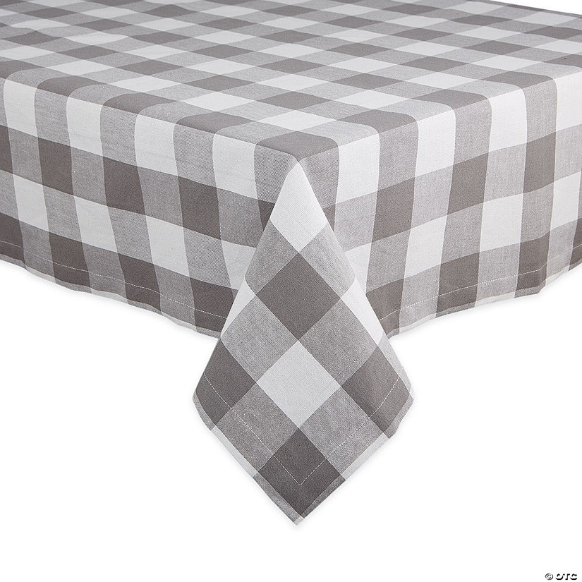Gray &amp; White Buffalo Check Tablecloth 60X84 Image