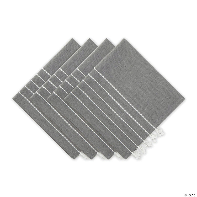 Gray And White Stripe Tassel Napkin (Set Of 4) Image