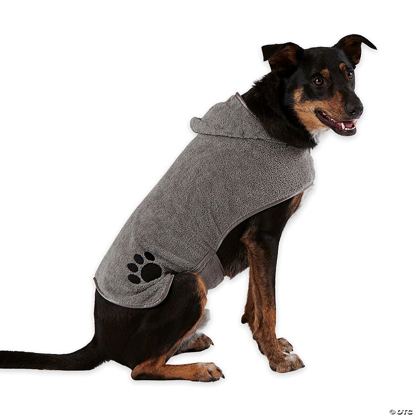 Gray Embroidered Paw Medium Pet Robe Image