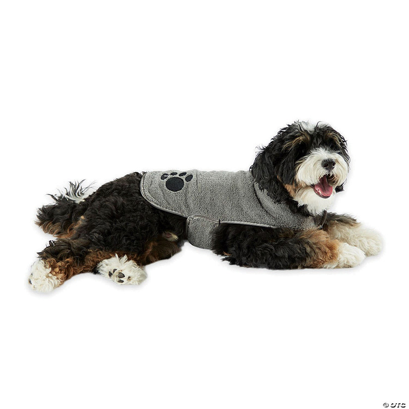 Gray Embroidered Paw Small Pet Robe Image