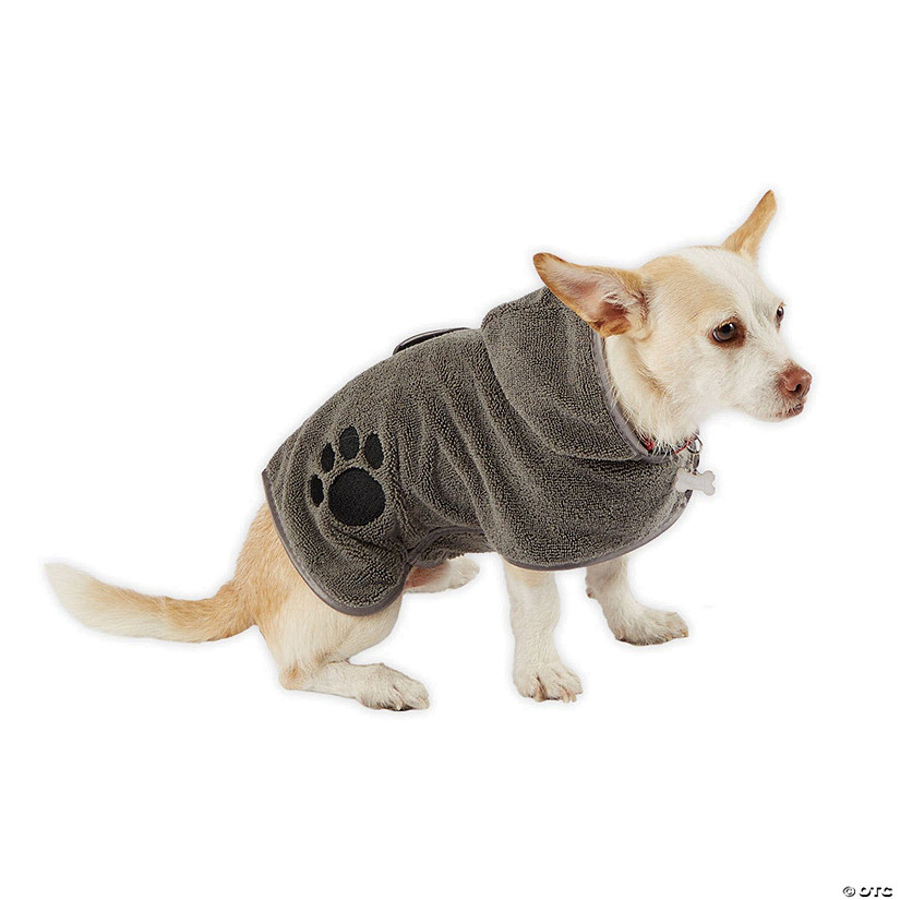 Gray Embroidered Paw X-Small Pet Robe Image