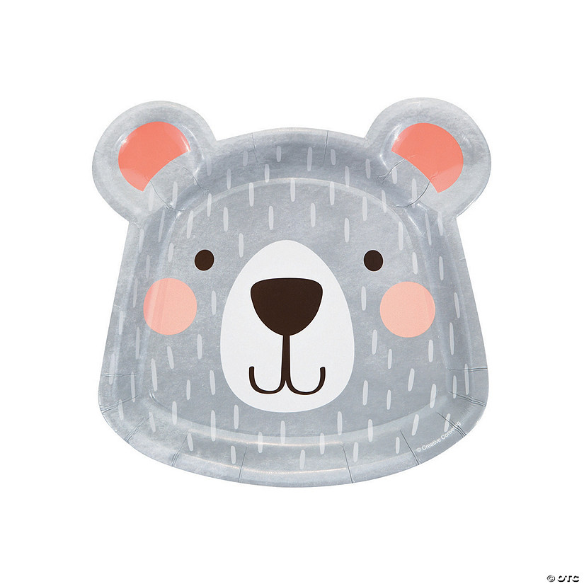Gray Happy Bear-Shaped Paper Dinner Plates - 8 Ct. Image