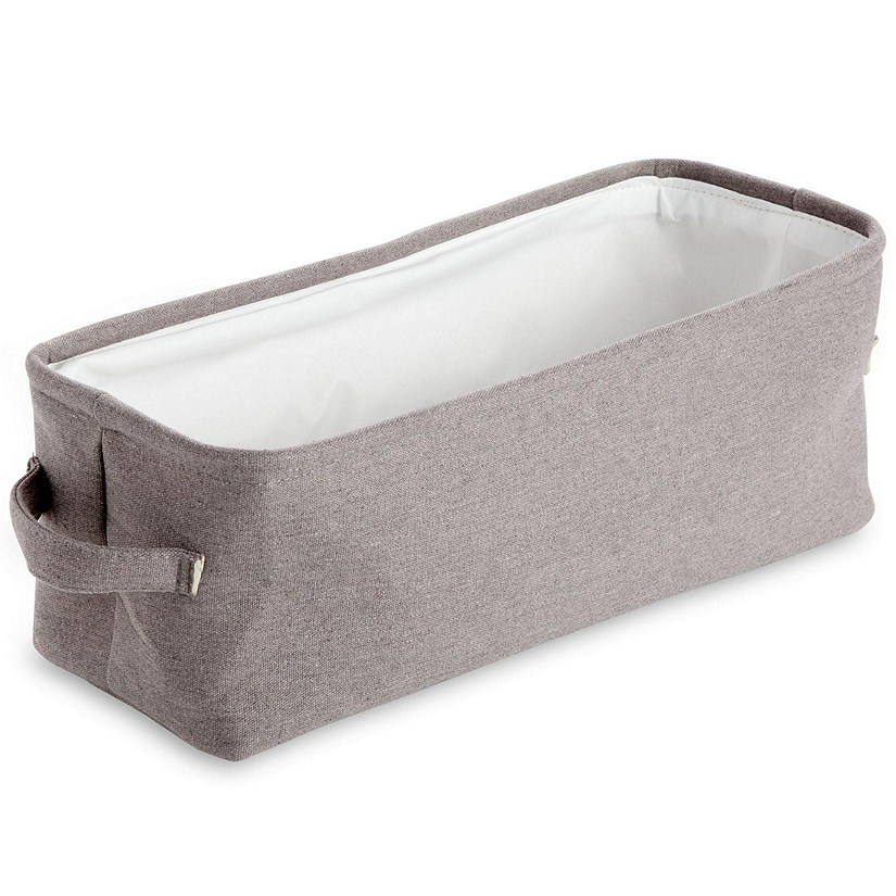 Gray Jute Fabric Storage Bin Basket Container Cubes Organizer with Handles Rectangular 16"x6"x5.25" Image