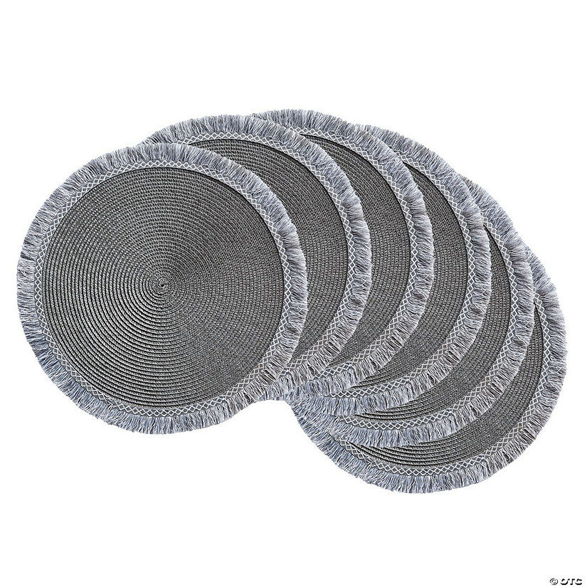 Gray Round Fringed Placemat Set Of 6 Image