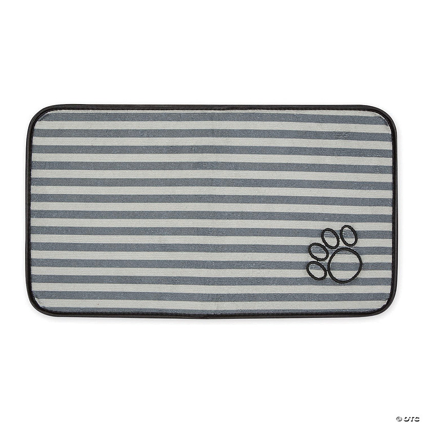 Gray Stripe Embroidered Paw Pet Mat Small Image