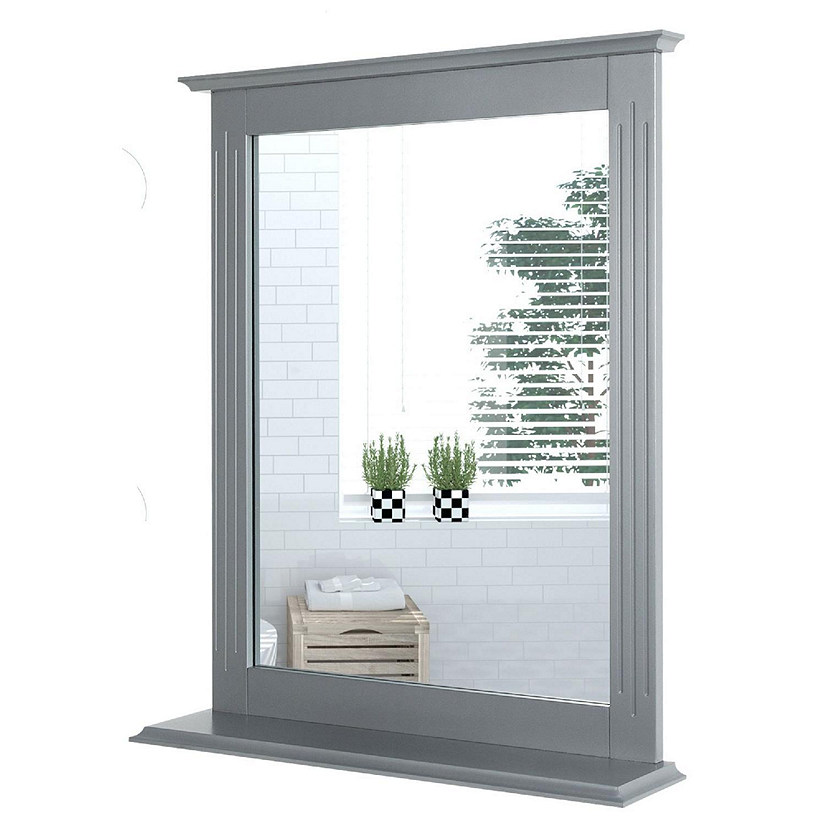 Gray Wall Mirror with Shelf Image