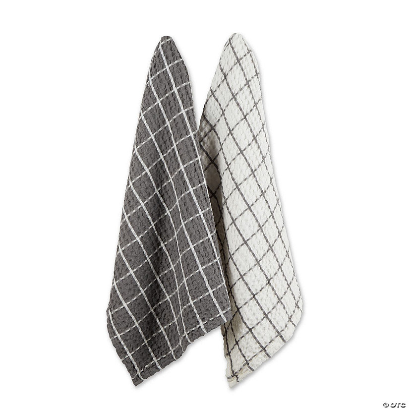 Gray Windowpane Oversized Washed Waffle Dishtowel, 2 Piece Image