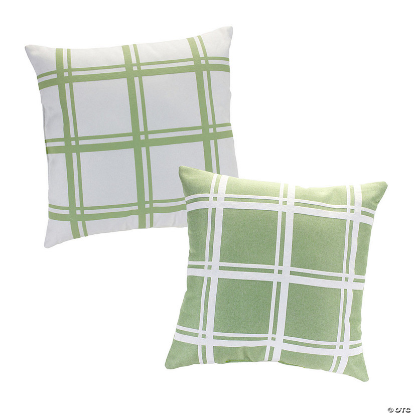 Green and White Plaid Pillow (Set of 2) Image