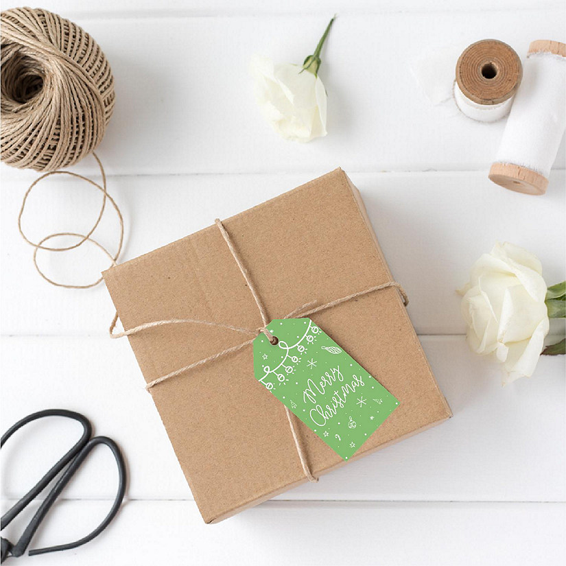 Green Christmas Hand Drawn Lights Tags Image