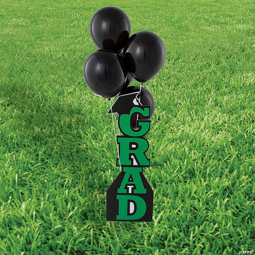 Green Grad Vertical Yard Sign Kit with Black 11" Latex Balloons - 21 Pc. Image