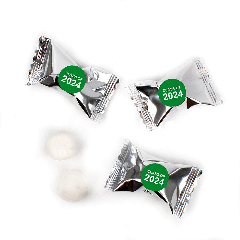 Green Graduation Candy Mints Party Favors Silver Individually Wrapped Buttermints Class of 2024 - 55 Pcs Image