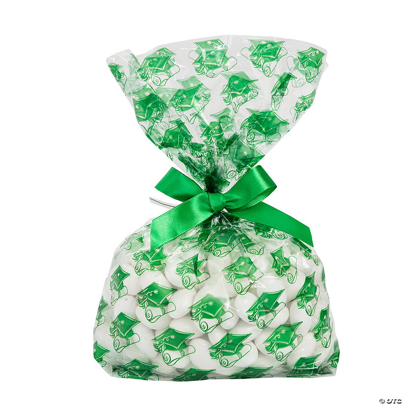 Green Graduation Cellophane Bags with Bow for 48 Image