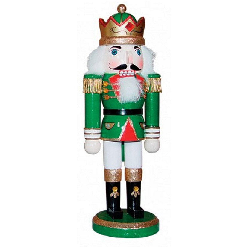 Green King with Crown Wooden Christmas Nutcracker 10 Inch Image