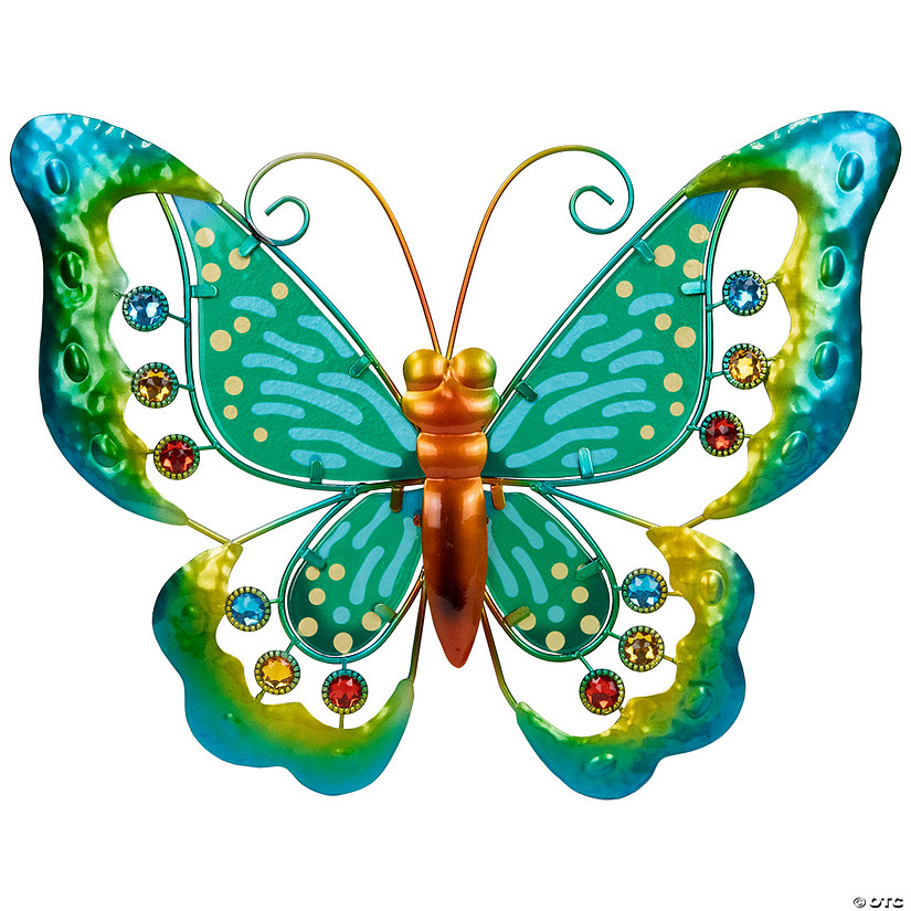 Green Metal Butterfly Outdoor Garden Wall Hanging - 12" Image