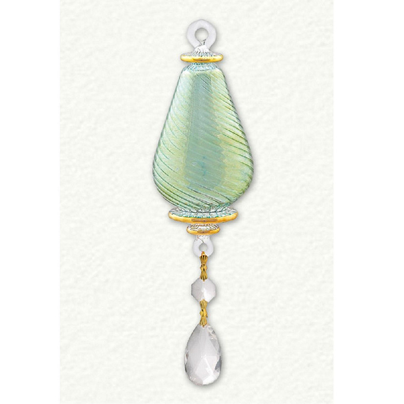 Green Pear Shape with Crystal Hanger Egyptian Glass Christmas Tree Ornament Image