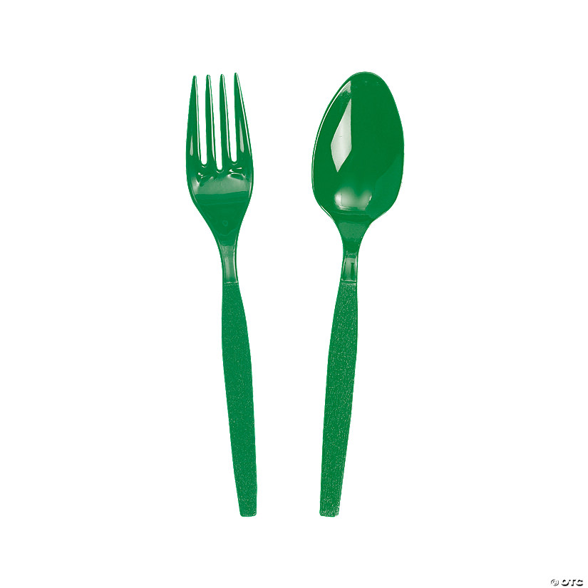 Green Plastic Fork &amp; Spoon Cutlery Set - 16 Ct. Image
