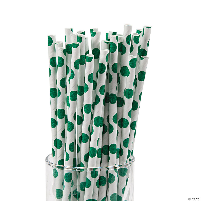 Green Polka Dot Paper Straws - 24 Pc. Image
