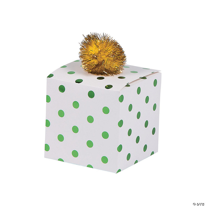 Green Polka Dots Pom-Pom Treat Boxes - Less Than Perfect - 12 Pc. Image