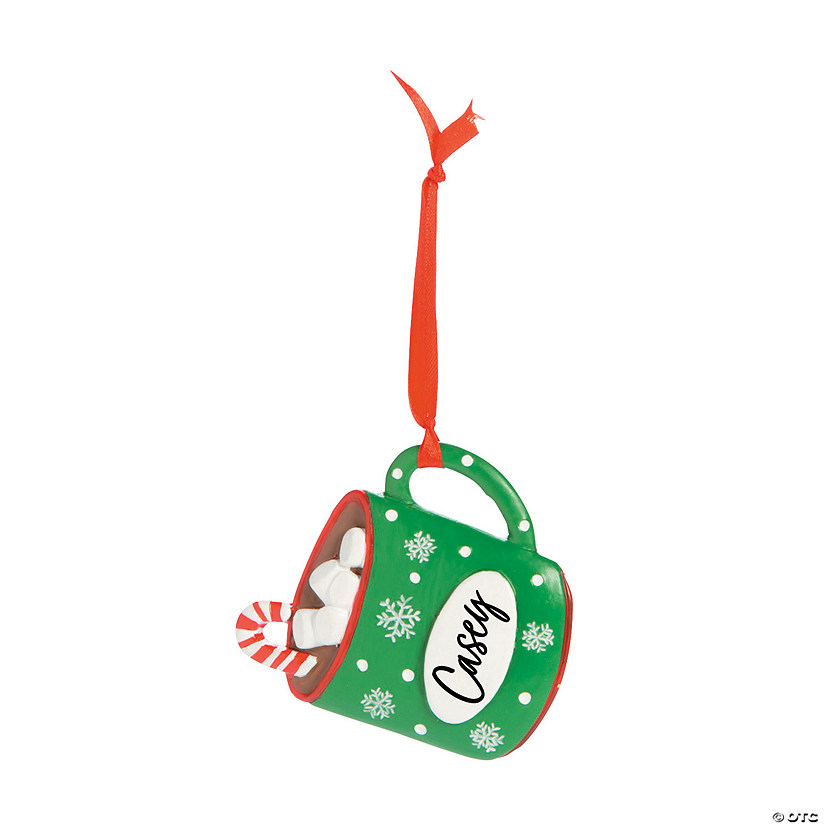 Green Snowflake Write-A-Name Hot Cocoa Resin Christmas Ornaments - 12 Pc. Image