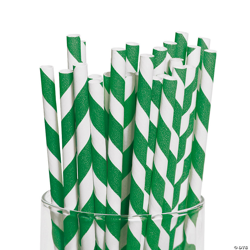 Green Striped Paper Straws - 24 Pc. Image