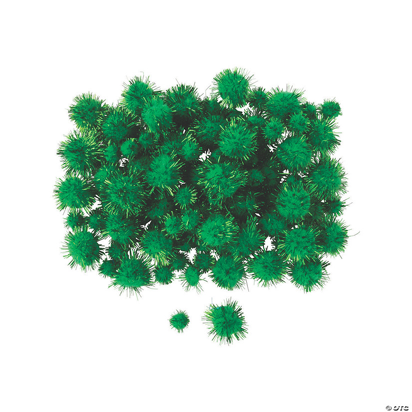 Green Tinsel Pom-Poms - 100 Pc. Image