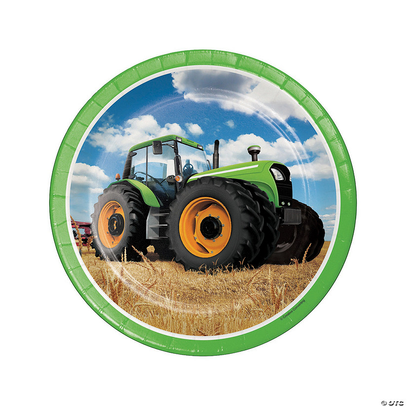 Green Tractor Party Paper Dinner Plates - 8 Ct. Image